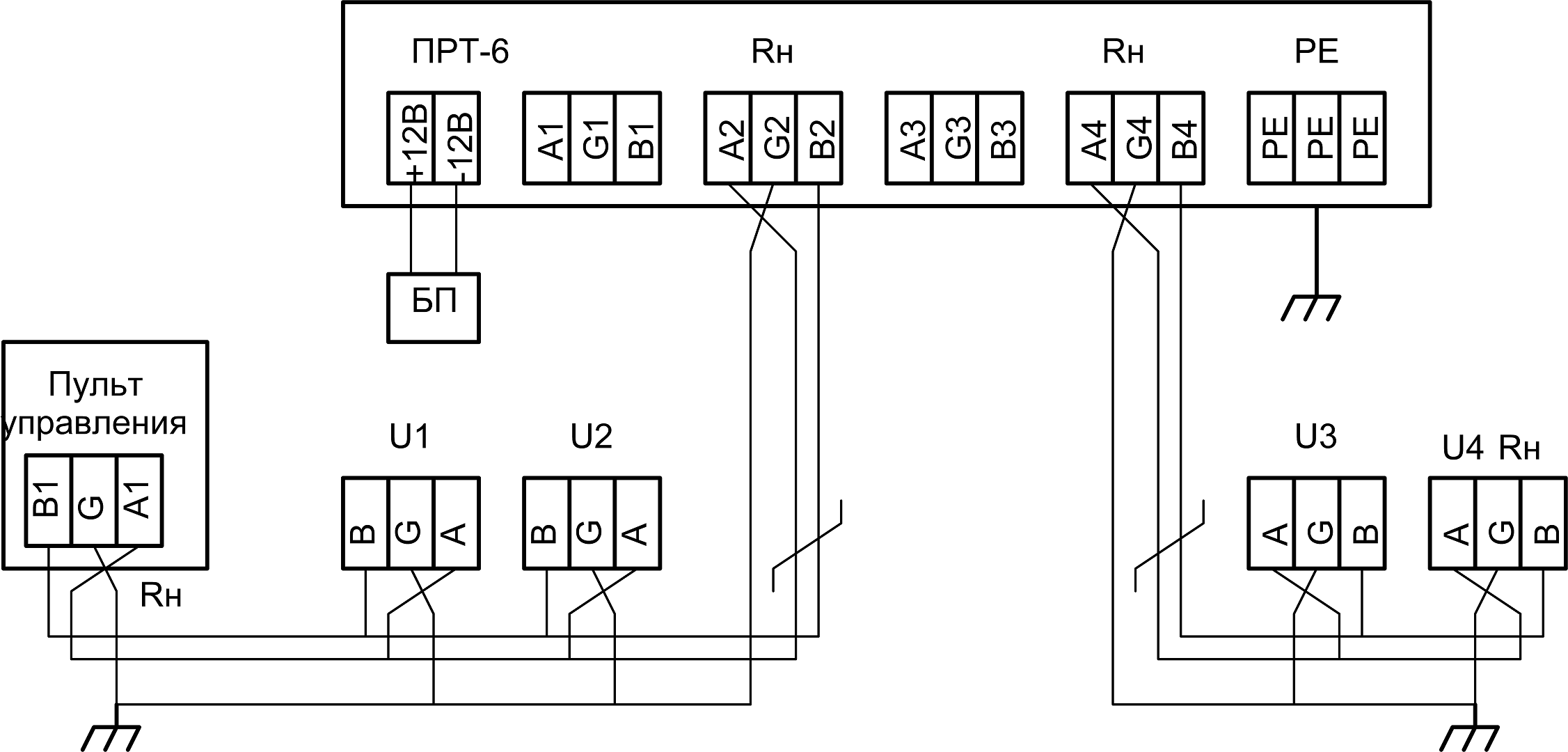 Пример использования ПРТ-1/3, как повторитель интерфейса RS-485