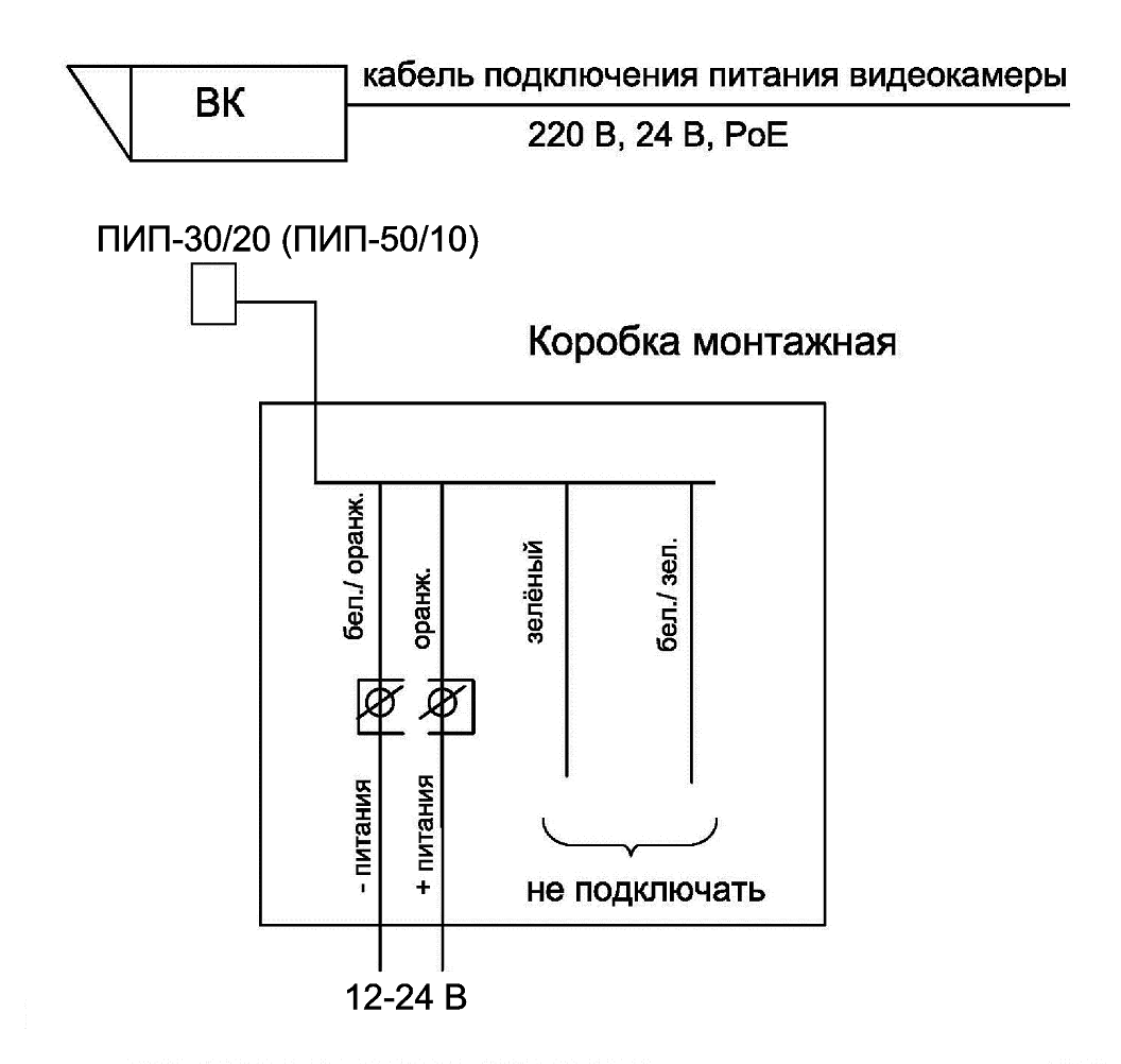 Схема подключения ПИП-30/20 (ПИП-50/10) в режиме включение/выключение ПИП от встроенного сенсора освещенности